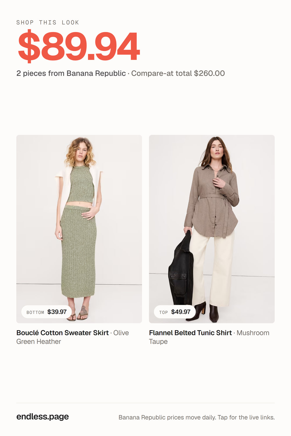 Fall outfit ideas for women under $100 · olive look, 2 pieces on sale at Banana Republic