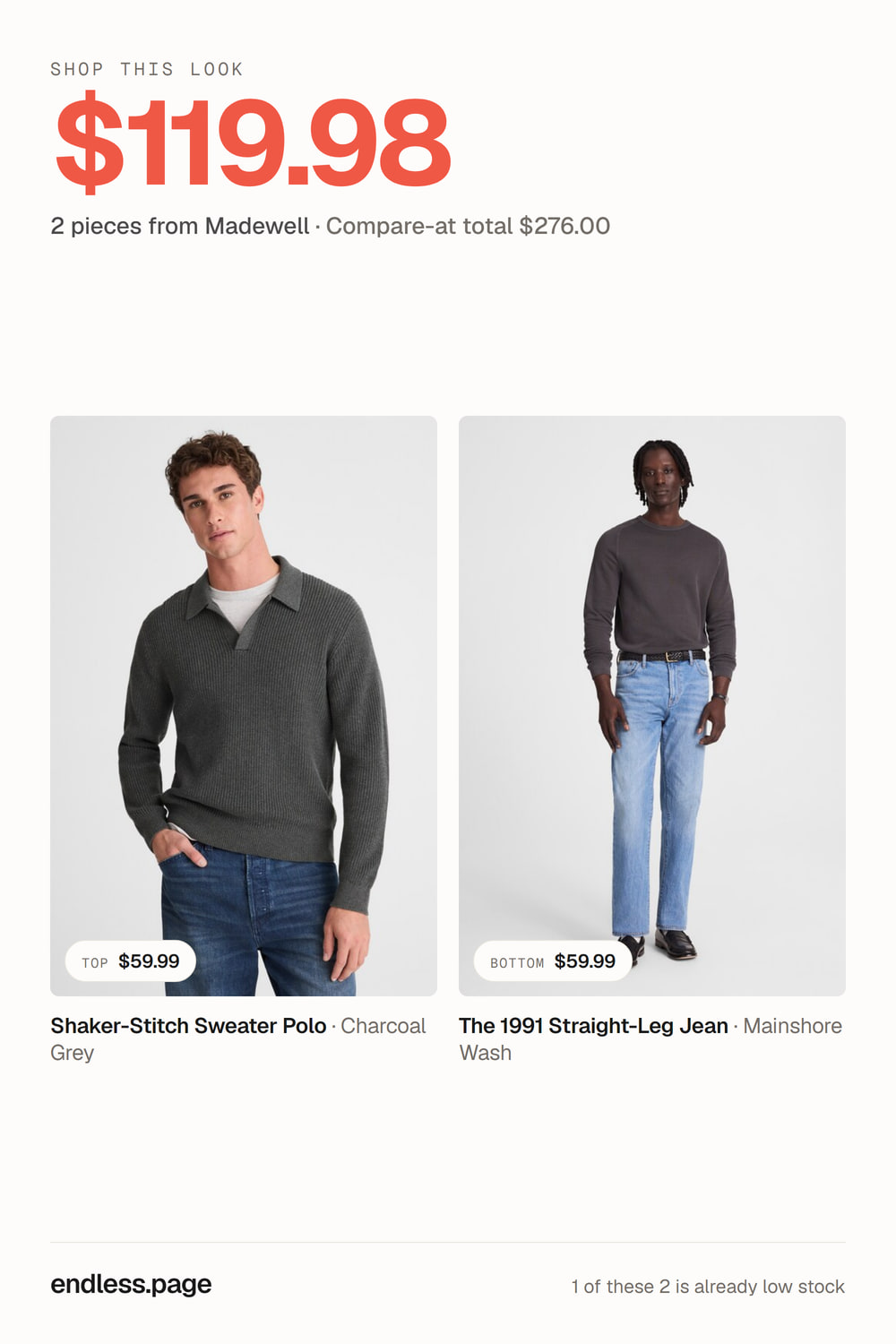Fall outfit ideas for men under $150 · neutral look, 2 pieces on sale at Madewell