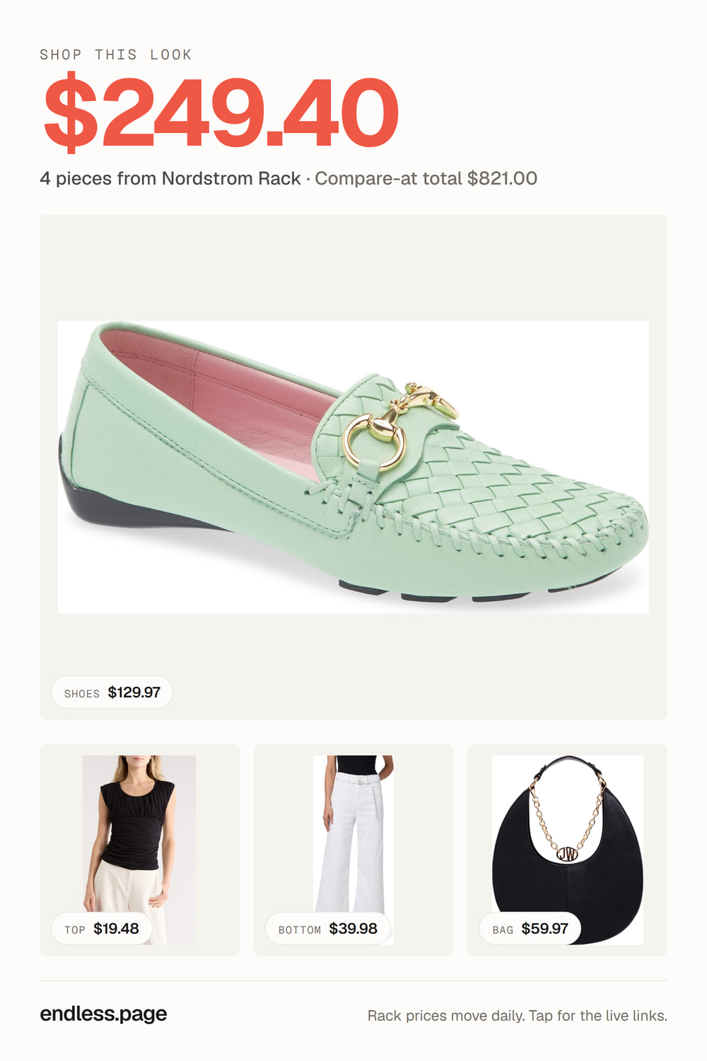 Fall outfit ideas for women under $250 · green look, 4 pieces on sale at Nordstrom Rack