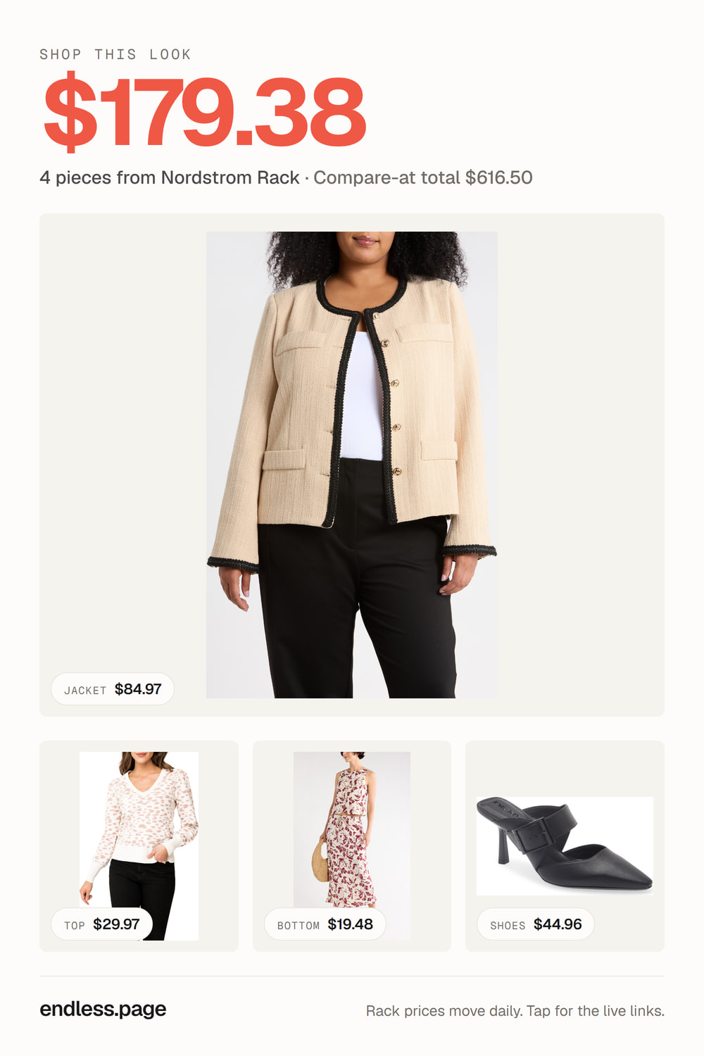 Fall outfit ideas for women under $200 · neutral look, 4 pieces on sale at Nordstrom Rack